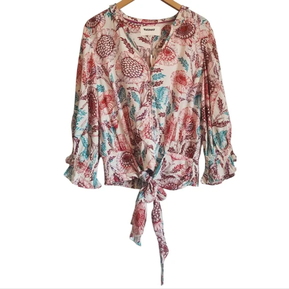 NWT Tugboat Anthropologie Floral Print Tie-Front Blouse - Picture 1 of 5
